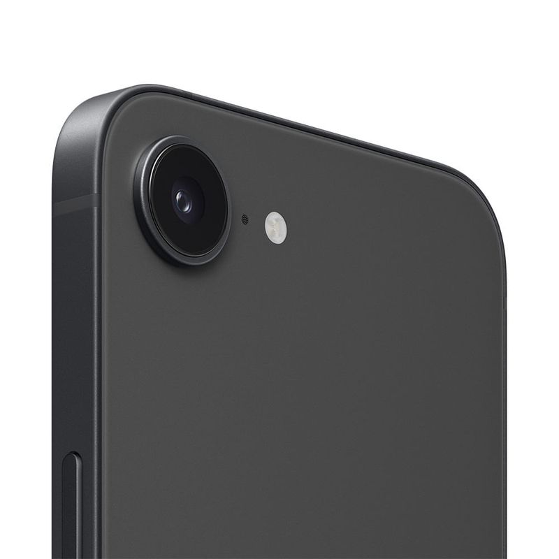Celular Apple iPhone 16e cámara 48MP negro vista trasera detalle lente principal