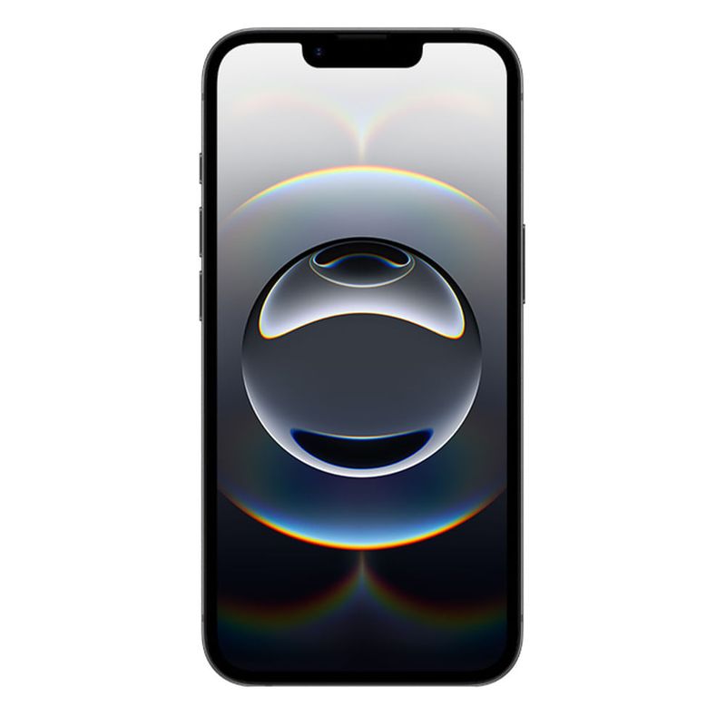 Celular Apple iPhone 16e 128GB negro vista frontal pantalla encendida fondo oscuro