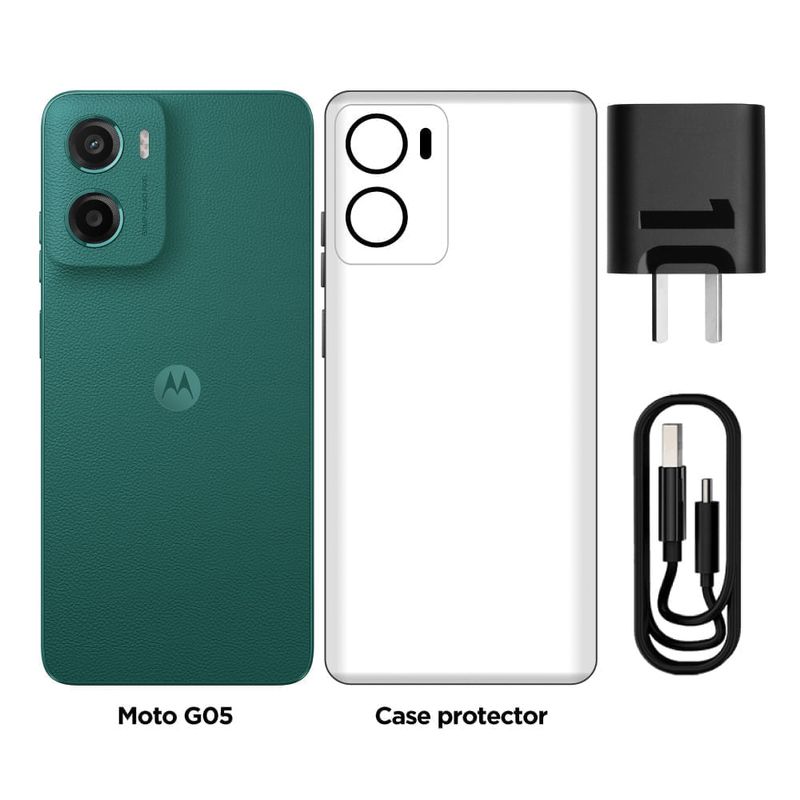 Celular Motorola Moto G05 4G 128GB 4GB RAM verde contenido de caja