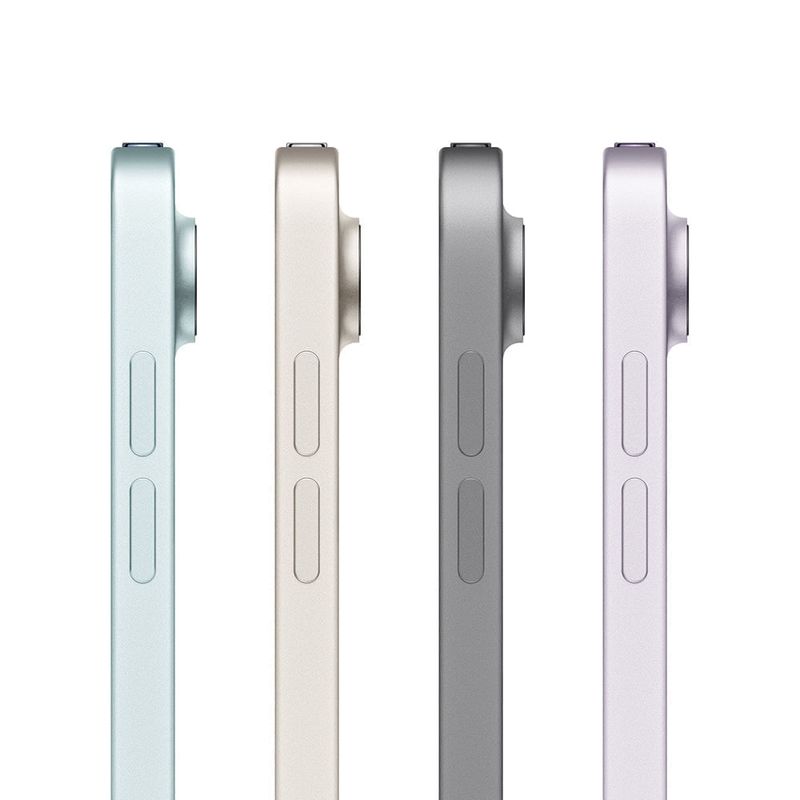 Variedad de colores de la Tablet Apple iPad Air de 11 pulgadas (M3) destacando su diseño ultradelgado de 0.61 cm y acabado en aluminio, mostrado en vista lateral de perfil fondo blanco