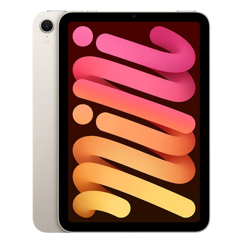 iPad Mini (7ma Gen) 8.3" 128GB, cámara principal 12MP y frontal 12MP, 19.3 Wh, Chip A17 Pro, starlight, frontal y dorsal