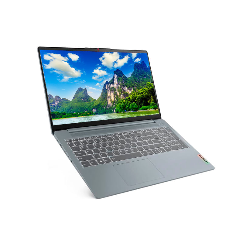 Laptop Lenovo pantalla 15.6" FHD Ryzen 7 16GB 512GB Windows 11 gris, frontal oblicuo