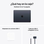 MacBook Air 13" Chip M4, CPU 10 núcleos, GPU de 10 núcleos, 512GB SSD, 16GB RAM, macOS, midnight, contenido de la caja