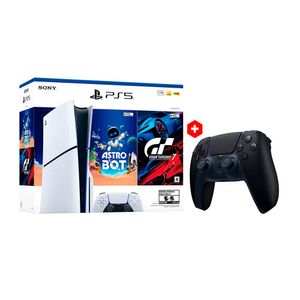Combo: Consola PlayStation 5 Slim Edición Standard Bundle Gran Turismo 7 + Astro Bot, SSD 1TB, lector de discos + Mando Dualsense Midnight Black