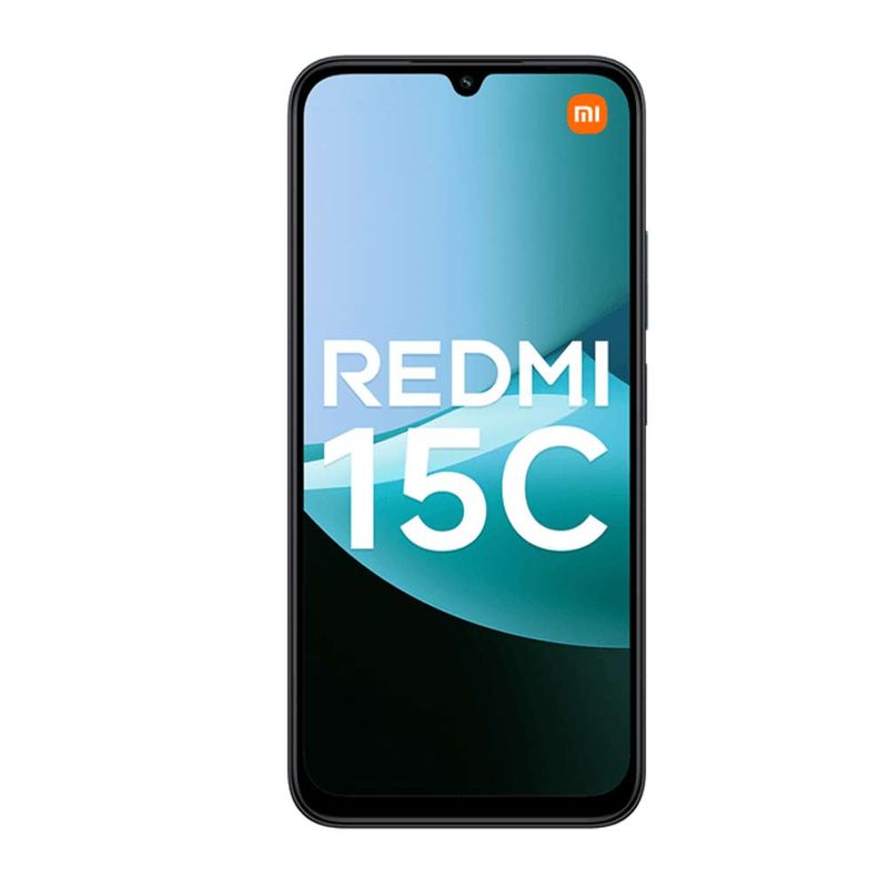 Smartphone Xiaomi Redmi 15C 128GB 4GB RAM cámara principal 50MP negro frontal fondo blanco
