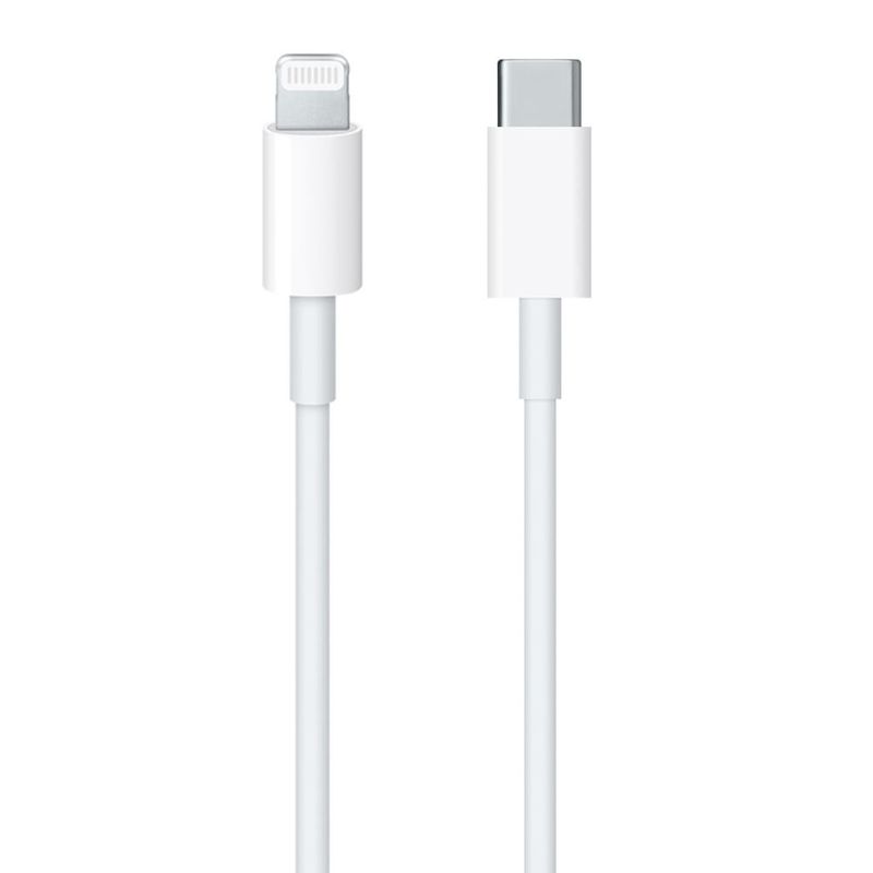 Cable Apple lightning a Tipo-C,1m, potencia 20W, blanco, ángulo frontal detalle