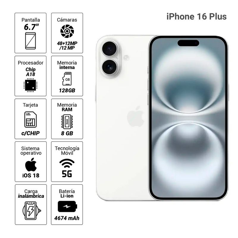 iPhone 16 Plus c/CHIP 128GB blanco