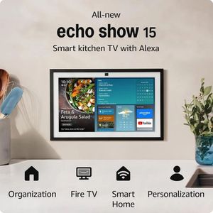 Pantalla inteligente Amazon Echo Show 15, 15.6" FHD, control de voz, Alexa, control táctil, cámara 13MP, negro