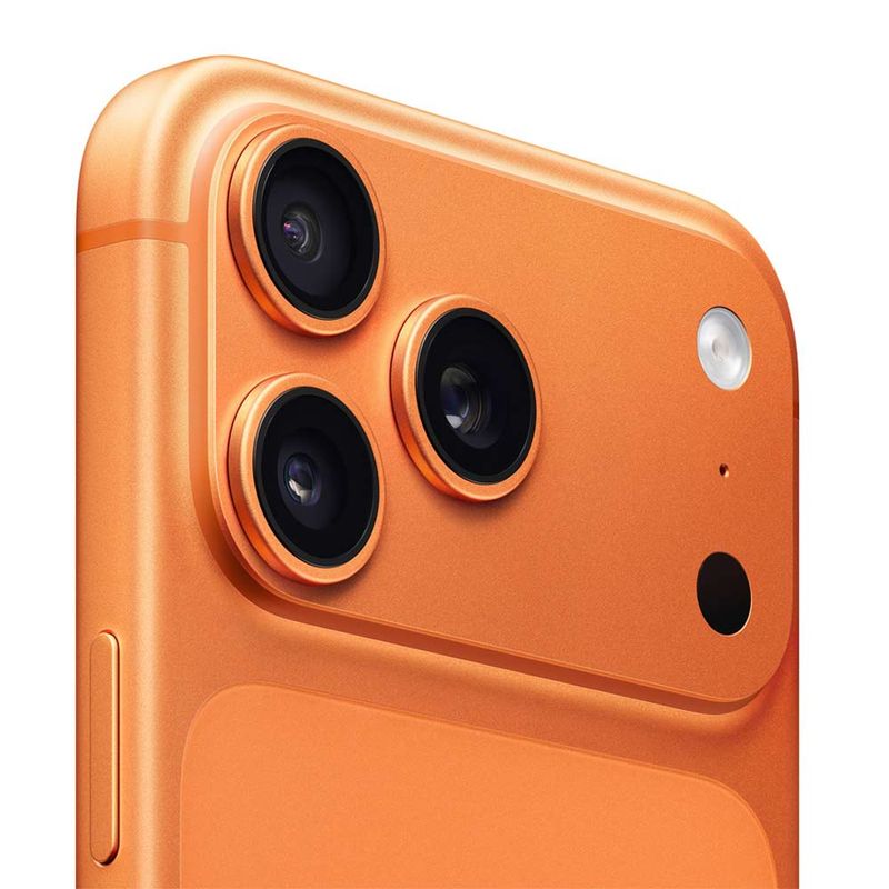 Celular Apple iPhone 17 Pro Max 5G 256GB, 12GB RAM, naranja, dorsal oblicuo primer plano