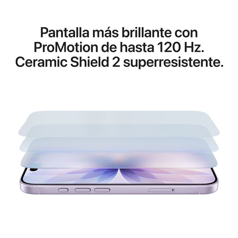 iPhone 17 5G 256GB, 8GB RAM, cámara trasera 48MP, frontal 18MP, 6.3", blanco, especificaciones