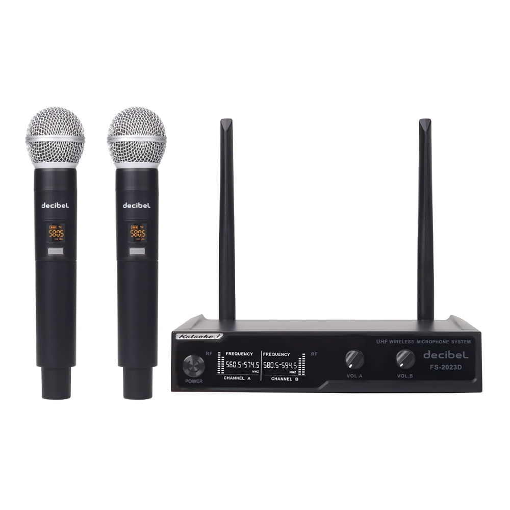 Reacondicionado: Micrófono inalámbrico Decibel FS-2023D frecuencia UHF, receptor base, pantalla LED, X2 mic