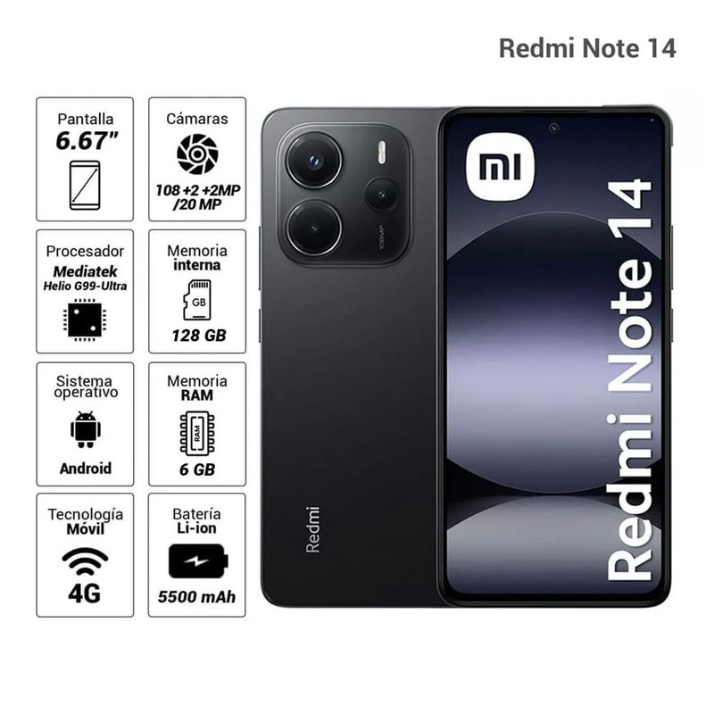 Celular Xiaomi Redmi Note 14 128GB negro