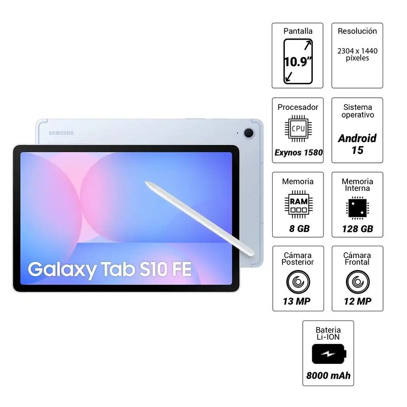 Tablet Samsung Tab S10 FE pantalla 10.9" 128GB 8GB azul