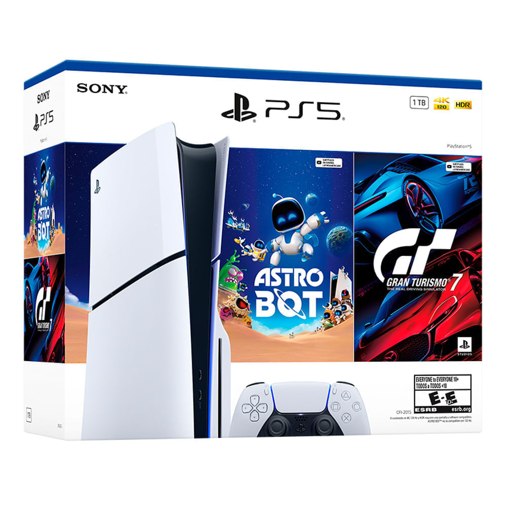 Consola PlayStation 5 Slim Edición Standard Bundle Gran Turismo 7 + Astro Bot, SSD 1TB, lector de discos, gráficos4K, audio 3D, control DualSense