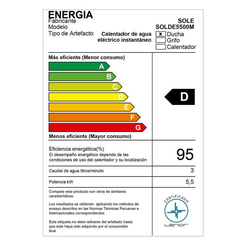 Ducha eléctrica Sole Maxiflow BL 5500W blanco