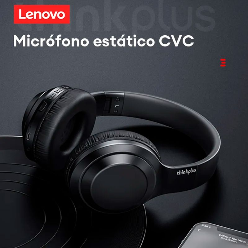 Audífonos bluetooth on ear Lenovo TH10 con almohadillas acolchadas negro especificaciones