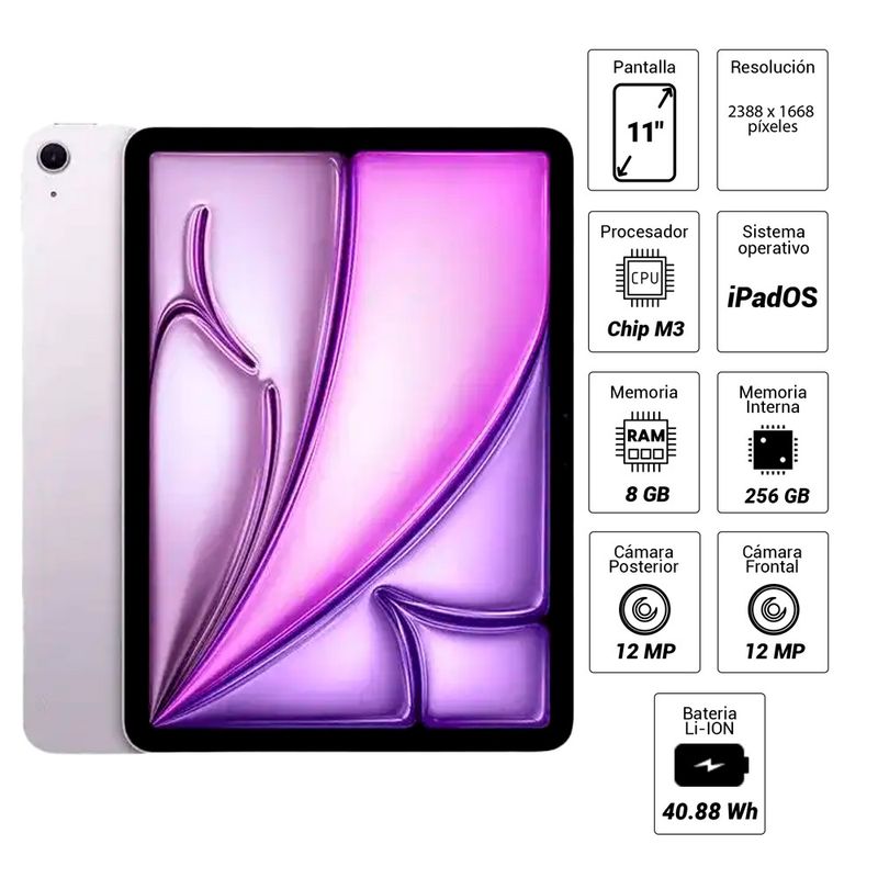 iPad Air pantalla 11" M3 256GB Purple con funda