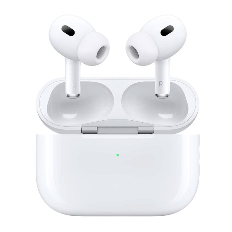 Auriculares Apple AirPods Pro 2da Gen con cancelación de ruido, resistente al agua IPX4, blanco, frontal con estuche