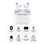 Auriculares Apple AirPods Pro 2da Gen con cancelación de ruido, resistente al agua IPX4, blanco, especificaciones
