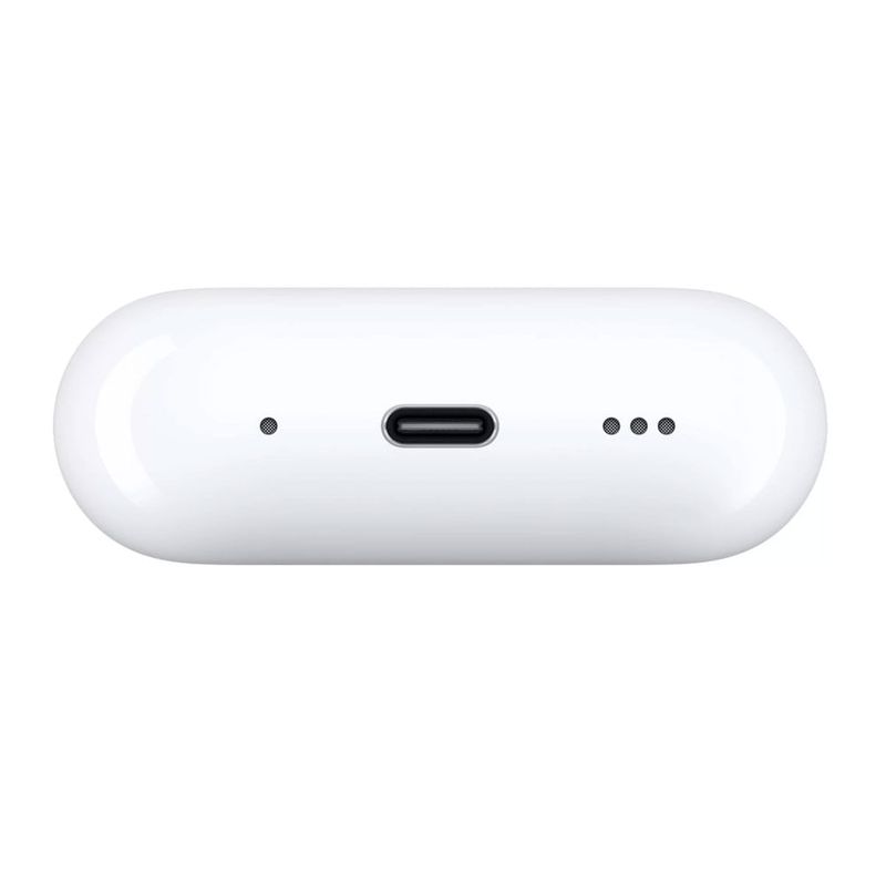 Auriculares Apple AirPods Pro 2da Gen con cancelación de ruido, resistente al agua IPX4, blanco, vista inferior del estuche de carga