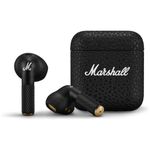 Audífonos bluetooth Marshall Minor IV In-Ear resistente IPX4 Negro Frontal-y-dorsal con estuche de carga