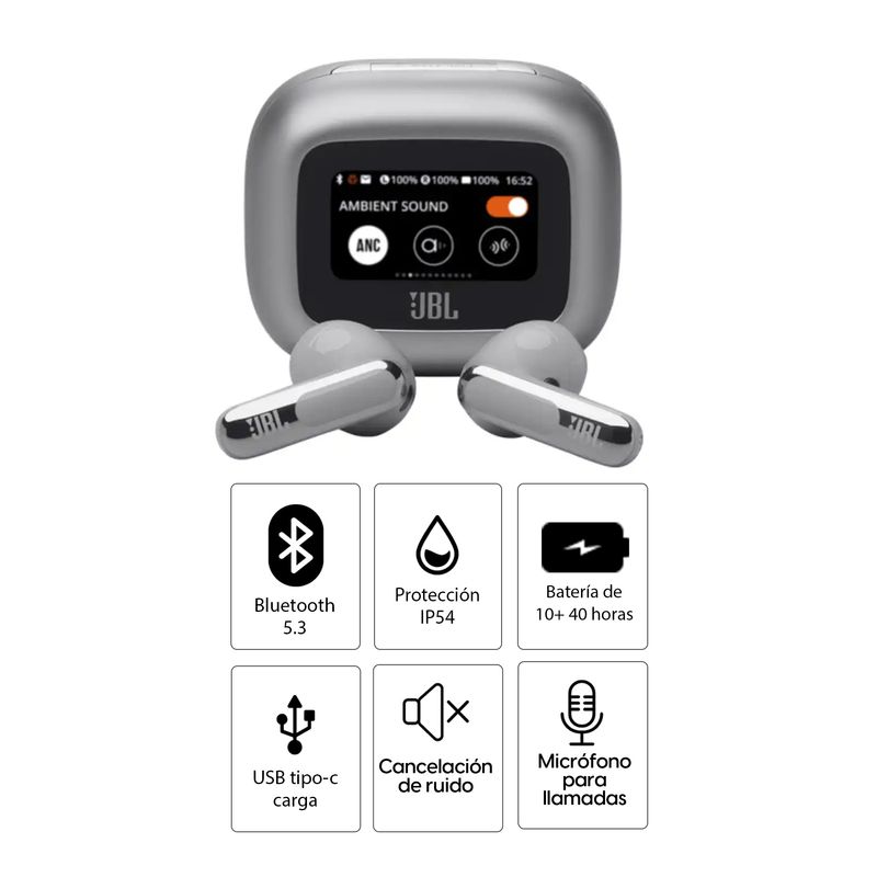 Audífonos JBL Live Flex 3 TWS 50h cancelación de ruido plateado