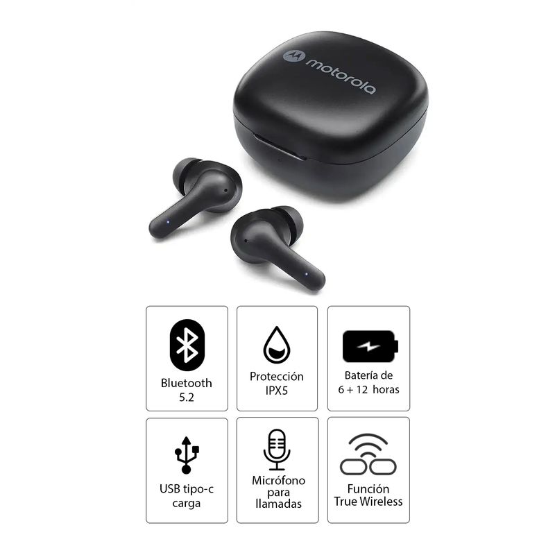 Audífonos Motorola Moto Buds 135 TWS 18h negro