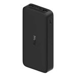 Batería externa Xiaomi Redmi 20000 mAh 18W negro vista oblicua frontal mostrando el botón lateral y puertos superiores