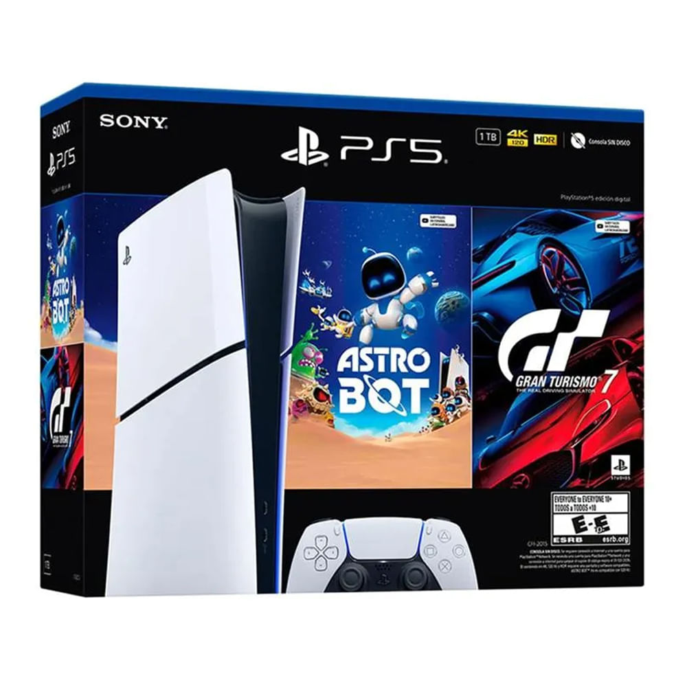 Consola PlayStation 5 Slim Edición Digital Bundle Gran Turismo 7 + Astro Bot, SSD 1TB, gráficos 4K, audio 3D, control DualSense