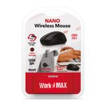 Mouse inalámbrico Maxell MOWL-CN, diseño compacto con receptor USB Tipo-C y 1200 dpi, color negro, vista frontal, en empaque sobre fondo blanco