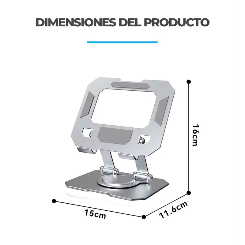 Soporte giratorio aluminio 360° para tablet y celular
