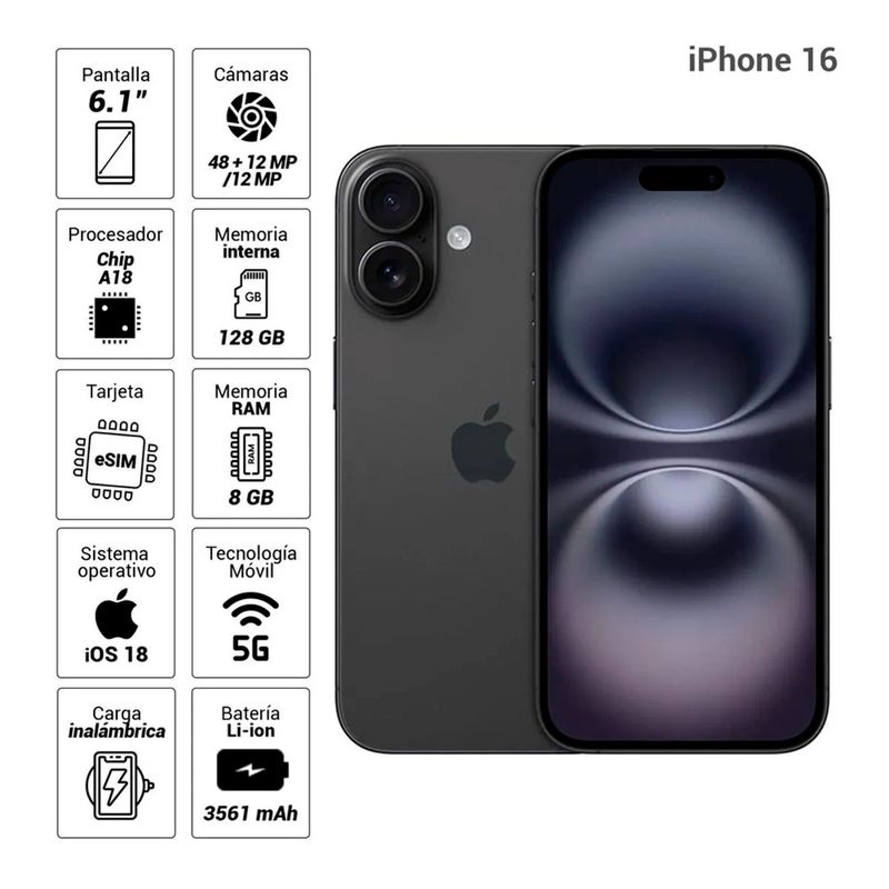 Celular Apple iPhone 17 pantalla 6.3" 256GB negro