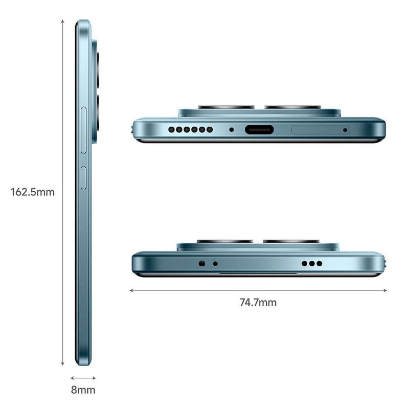 Celular Xiaomi Redmi Note 15 Pro azul glaciar vista lateral diseño delgado del dispositivo
