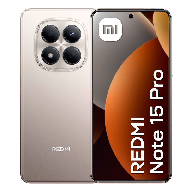 Celular Xiaomi Redmi Note 15 Pro 4G 256GB 8GB RAM gris titanio vista frontal y trasera