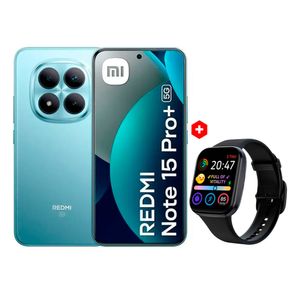 Celular Redmi Note 15 Pro+ 5G 512GB 12GB RAM, cámara 200MP y frontal 32MP, pantalla 6.8”, azul + Smartwatch Roadtrip S4 Lite 1.83”