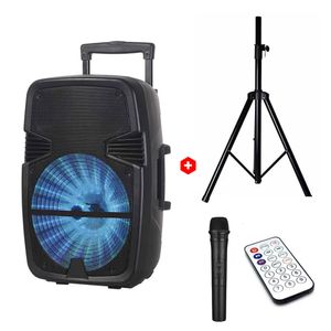 Parlante de torre bluetooth Decibel, altavoces de 15", 80W, USB, TWS, BT, FM, TF, control remoto y trípode