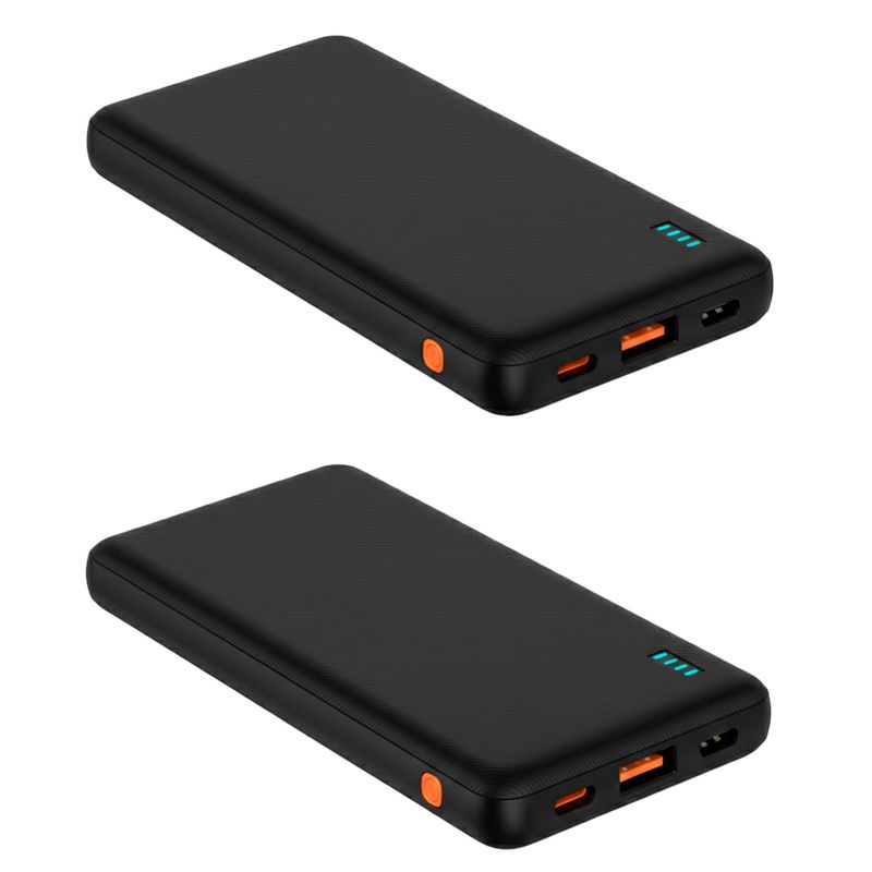 Batería externa Coolbox GMobile 20W Negro Frontal-y-dorsal mostrando puertos USB Tipo-C y USB
