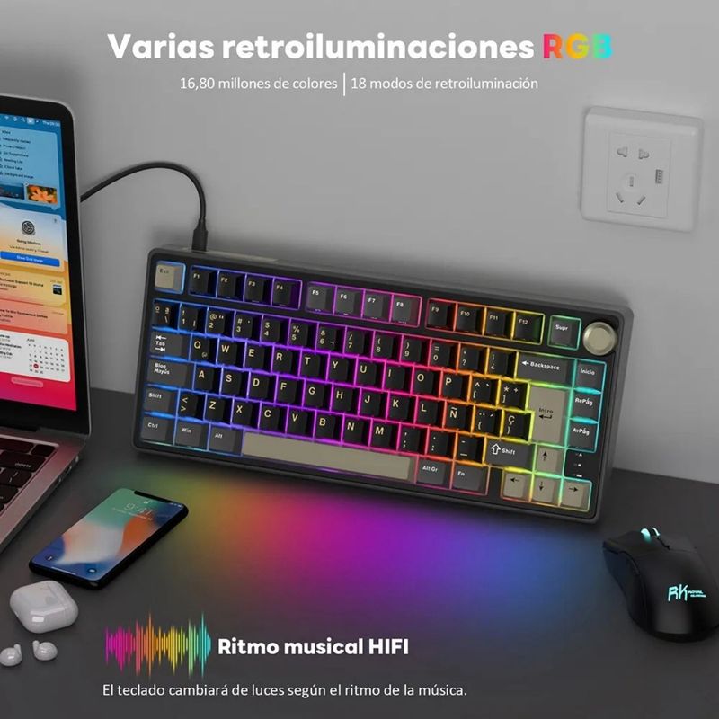 Teclado mecánico Royal Kludge R75 RGB Brown 75%