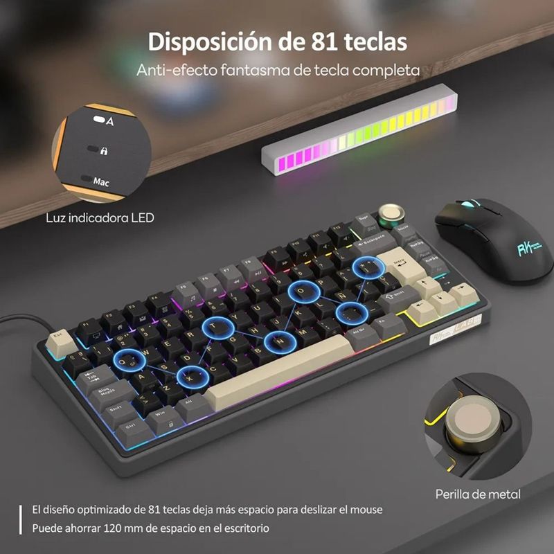 Teclado mecánico Royal Kludge R75 RGB Brown 75%