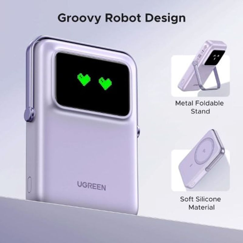 Batería externa Ugreen Uno 45328 10000 mAh Morado Especificaciones diseño retro con pantalla digital interactiva