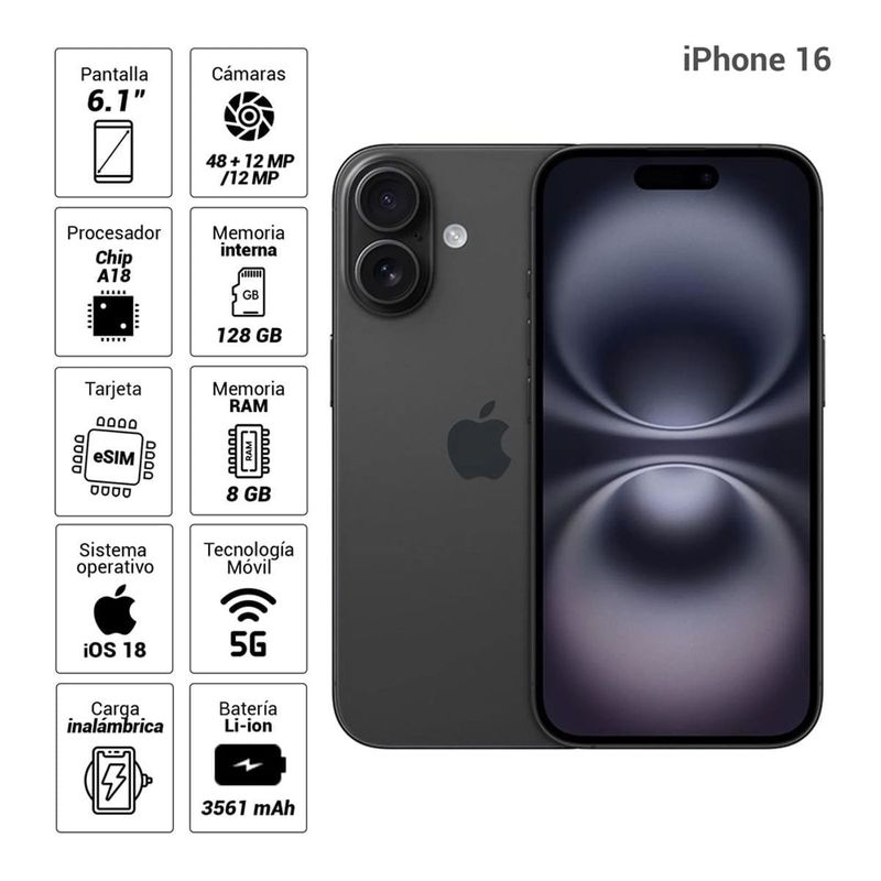 iPhone 16 5G 256GB negro