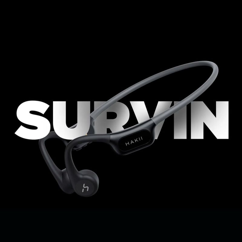 Audífonos bluetooth conducción ósea Hakii Survin funciones MP3 Negro Frontal-oblicuo