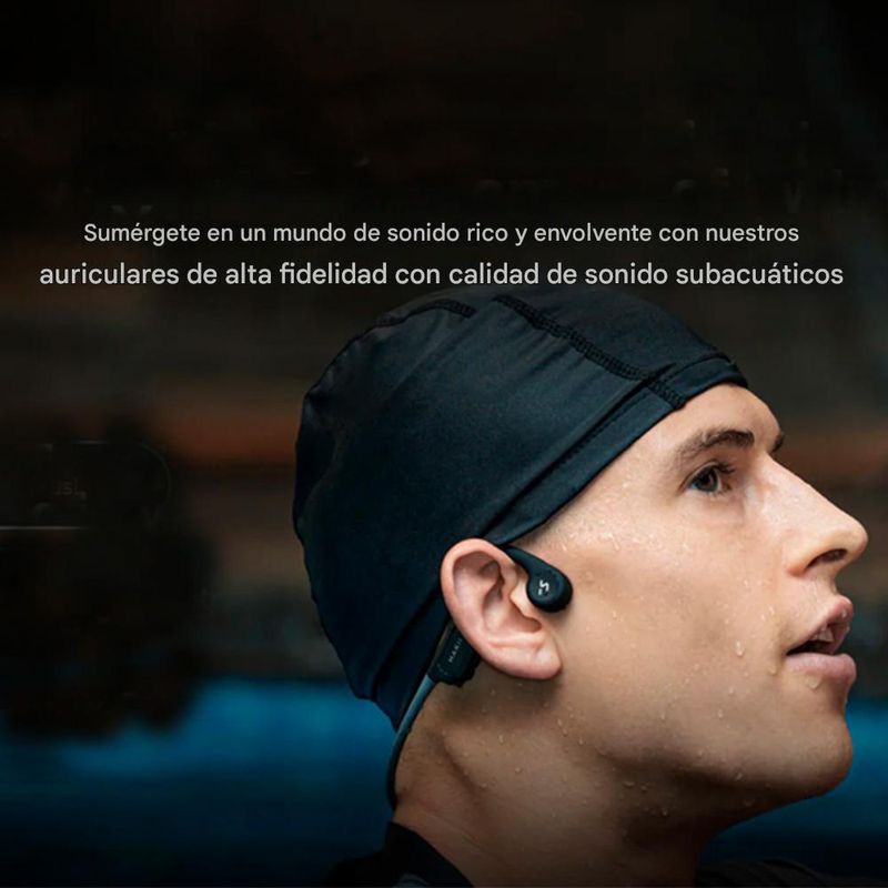 Audífonos bluetooth conducción ósea Hakii Survin funciones MP3 Negro Frontal-oblicuo en contexto de uso deportivo