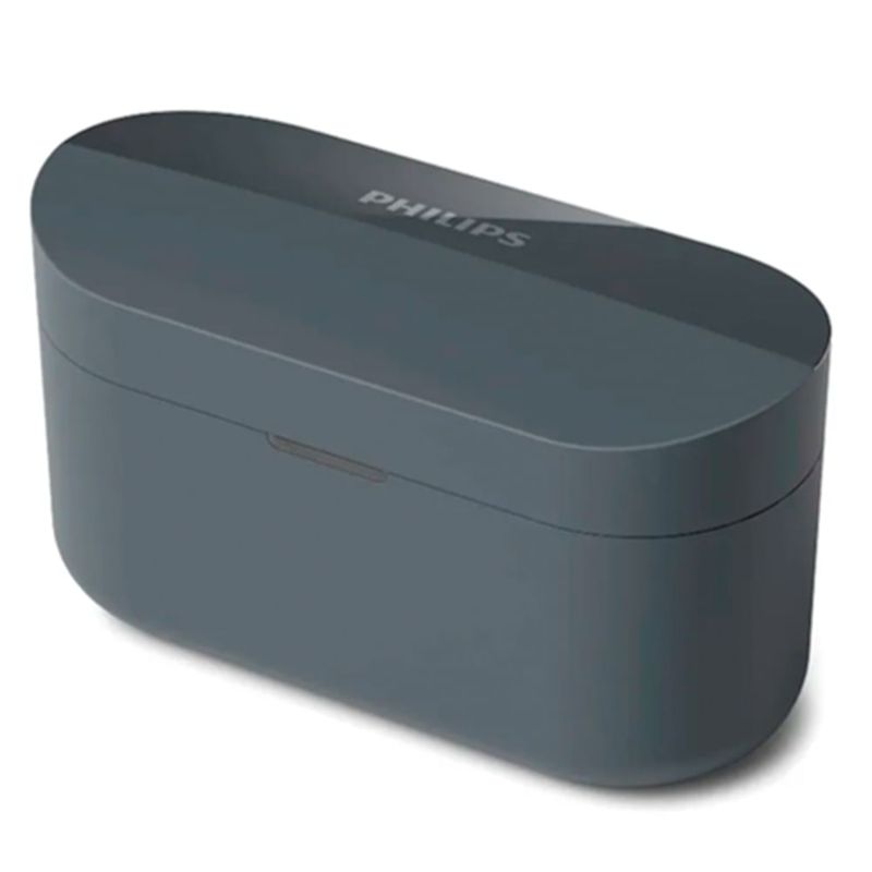 Audífonos Philips TAT3508 con cancelación de ruido y estuche negro vista frontal oblicua
