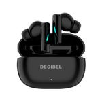 Audífonos bluetooth True Wireless Decibel Lite resistencia al agua IPX4 negro vista frontal estuche de carga abierto con audífonos