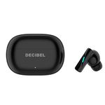 Audífonos bluetooth True Wireless Decibel Lite resistencia al agua IPX4 negro vista frontal audífonos y estuche de carga cerrado