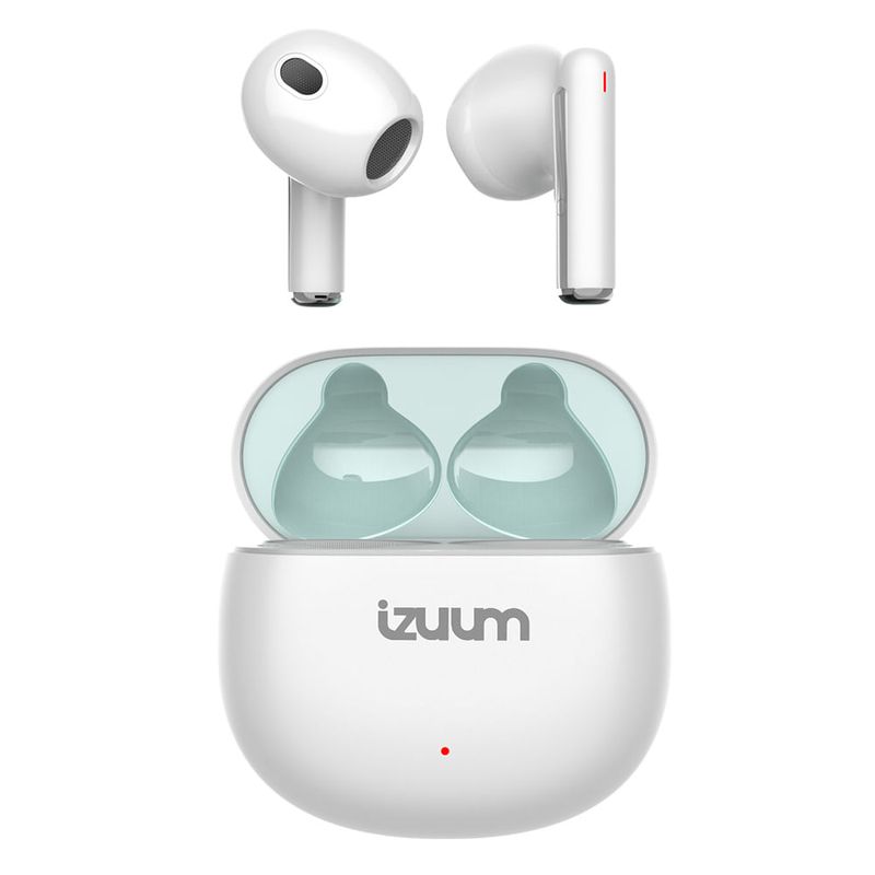 Audífonos Izuum Pods TWS IPX4 con estuche blanco vista frontal