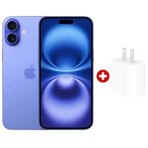iPhone 16 5G 128GB, 8GB RAM, cámara trasera 48MP y frontal 12MP, 6.1", ultramarine + cargador 20W