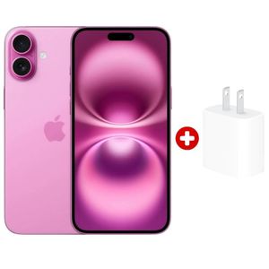 iPhone 16 5G 128GB, 8GB RAM, cámara trasera 48MP y frontal 12MP,  6.1", pink + cargador 20W