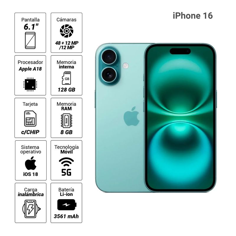 iPhone 16 5G 128GB teal